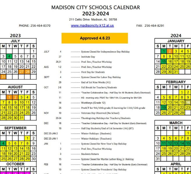  2023 - 2024 School Year Calendar