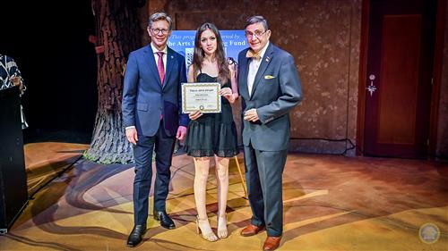 Emily Ingraham pictured with State Education Supt. Dr. Eric Mackey and State BOE rep. Wayne Reynolds