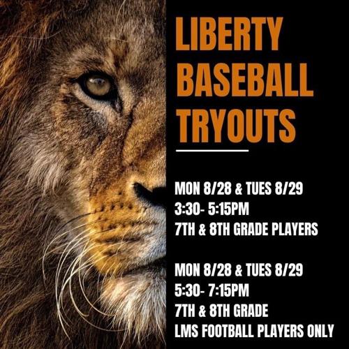  baseball tryouts 8/28-8/29