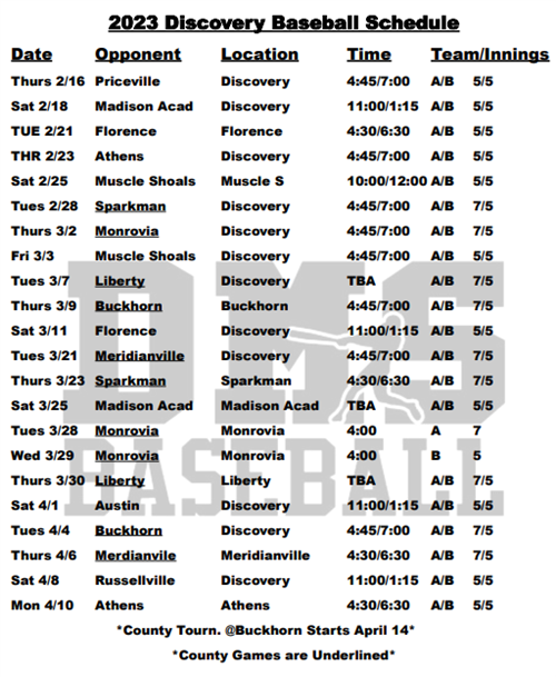 Baseball Schedule
