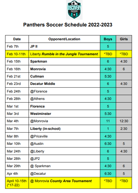 Soccer Schedule