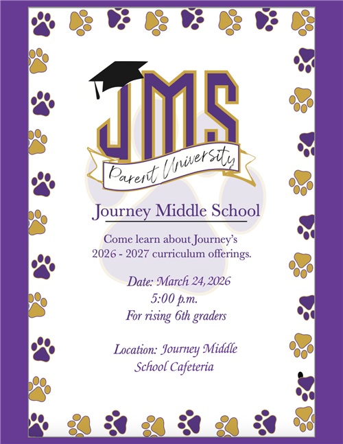 JMS Parent University graphic giving details about date and location