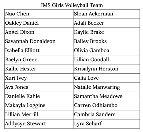 Volleyball Team List