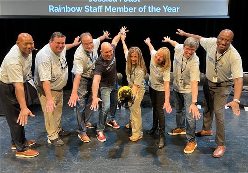 BOE members and John Foley hamming it up on stage