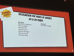 Slide of employees reaching 20-25 years of service