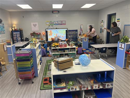 Teachers getting classroom ready in the new Madison City PreK Center