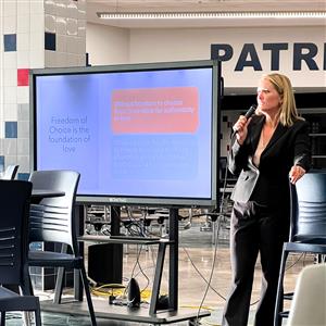 Speaker addressing parents in breakout session