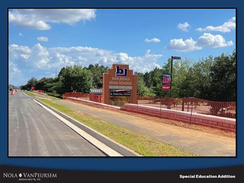 new marquee for Bob Jones shown placed at the entrance off Hughes Road