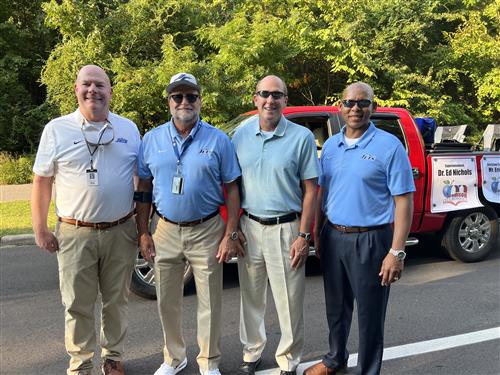 Principal Brian Clayton, Superintendent Ed Nichols, Mayor Paul Finley, Assistant Superintendent Eric Terrell