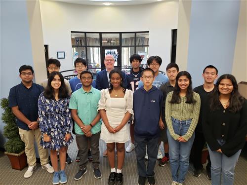group photo of James Clemens National Merit Semifinalists with Principal Brian Clayton