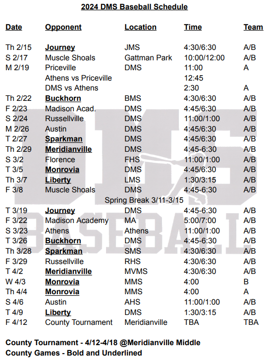 Baseball / Schedule